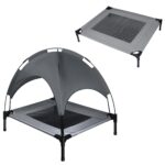 FIVMEN Hundebett mit Baldachin Hundeliege Outdoor 2 in 1 Haustierbett Hundesofa Erhöhtes Katzenliege Katzenbett für Katzen und Kleine Große Hunde, 76x76x61cm