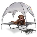 Deuline Hundeliege mit Dach erhöhtes Hundebett Garten Outdoor Haustierliege XL-122x91x23/114cm GRAU 520084