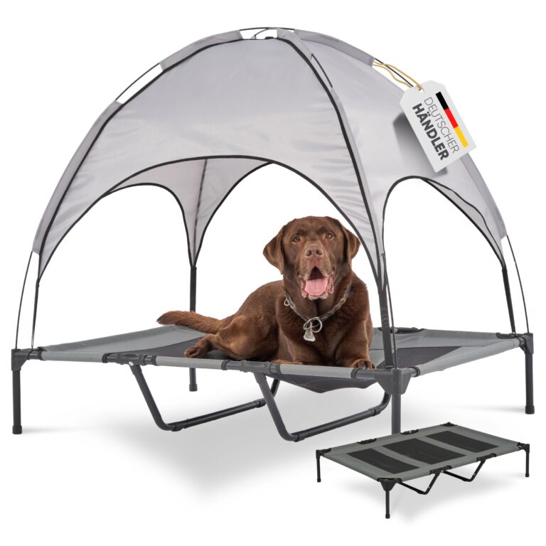 Deuline Hundeliege mit Dach erhöhtes Hundebett Garten Outdoor Haustierliege XL-122x91x23/114cm GRAU 520084