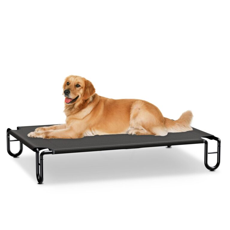 KORIMEFA Erhöhtes Hundebett bis 60 kg, Haustierbett Outdoor, Waschbare Hundebetten Hundeliege Haustierliege Gross Hunde, 122x85 cm mit rutschfesten Füßen für Garten Indoor Draußen