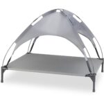 Knuffelwuff Hundeliege In und Outdoor mit Sonnenschutz Dach XL 105x86x85cm - Geräumige, erhöhte Hundebett mit rutschfesten Fußpolster - Atmungsaktiv und wetterfest - Schütz vor Hitze und UV-Strahlen