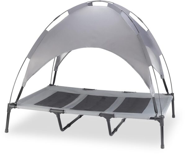 Knuffelwuff Hundeliege In und Outdoor mit Sonnenschutz Dach XL 105x86x85cm - Geräumige, erhöhte Hundebett mit rutschfesten Fußpolster - Atmungsaktiv und wetterfest - Schütz vor Hitze und UV-Strahlen