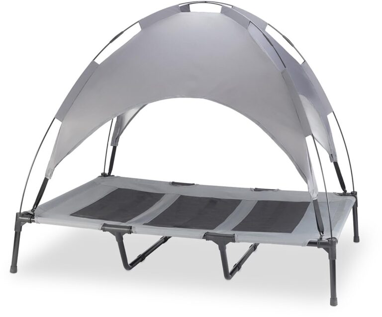 Knuffelwuff Hundeliege In und Outdoor mit Sonnenschutz Dach XL 105x86x85cm - Geräumige, erhöhte Hundebett mit rutschfesten Fußpolster - Atmungsaktiv und wetterfest - Schütz vor Hitze und UV-Strahlen