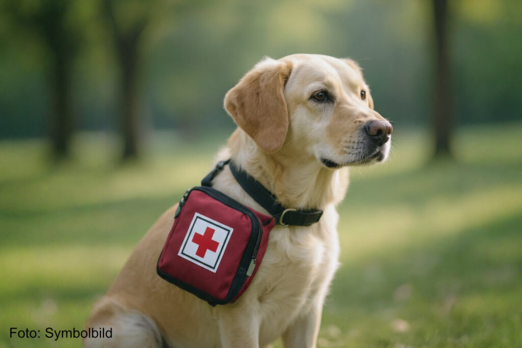 Goldener Labrador Retriever mit erste Hilfe Tasche - Symbolbild- Copyright Hundezone