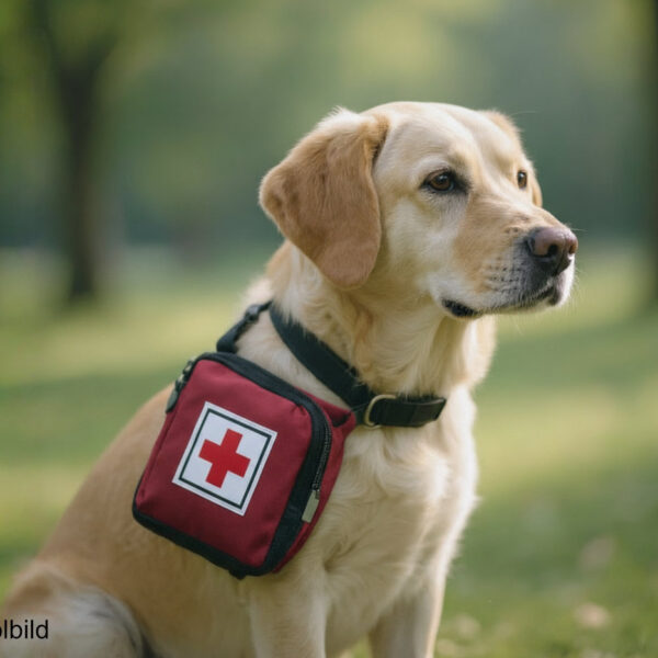 Goldener Labrador Retriever mit erste Hilfe Tasche - Symbolbild- Copyright Hundezone