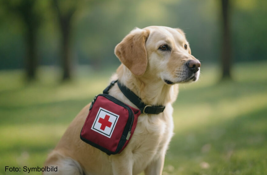 Goldener Labrador Retriever mit erste Hilfe Tasche - Symbolbild- Copyright Hundezone